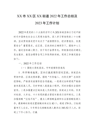 XX市XX区XX街道2022年工作总结及2023年工作计划.docx