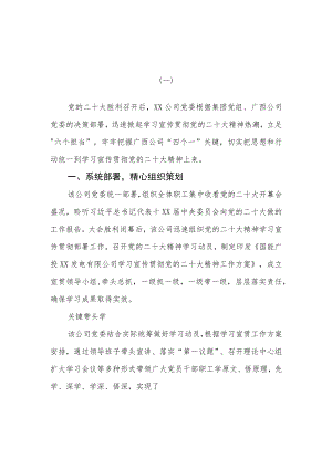（4篇）公司学习宣传贯彻二十大精神情况总结汇报.docx