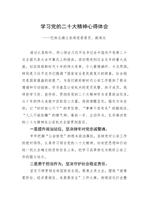 巴林左旗公安局党委委员、副局长学习二十大精神心得体会（20221219）.docx