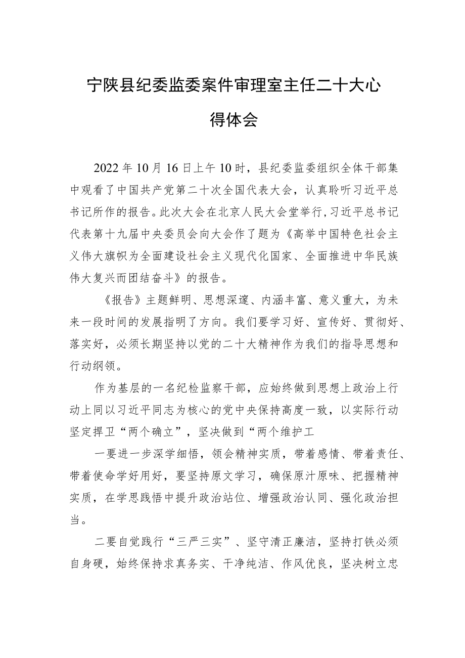 宁陕县纪委监委案件审理室主任二十大心得体会（20221021）.docx_第1页