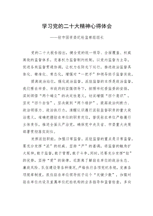 驻市国资委纪检监察组组长学习二十大精神心得体会（20221219）.docx