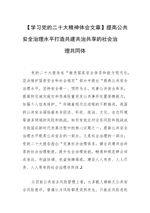 【学习党的二十大精神体会文章】提高公共安全治理水平 打造共建共治共享的社会治理共同体.docx