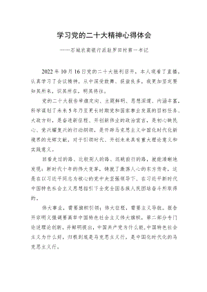 石城农商银行派驻罗田村第一书记学习二十大精神心得体会（20221221）.docx