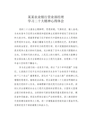 某某农业银行营业部经理学习二十大精神心得体会.docx