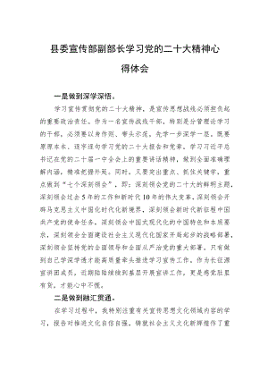 县委宣传部副部长学习党的二十大精神心得体会（20221112）.docx