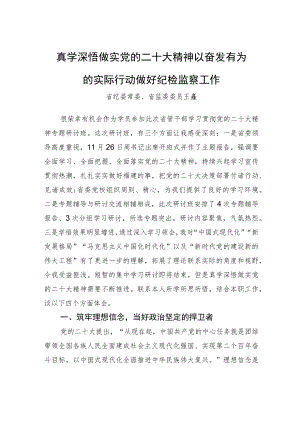 省纪委常委省监委委员王矗：真学深悟做实党的二十大精神+以奋发有为的实际行动做好纪检监察工作.docx