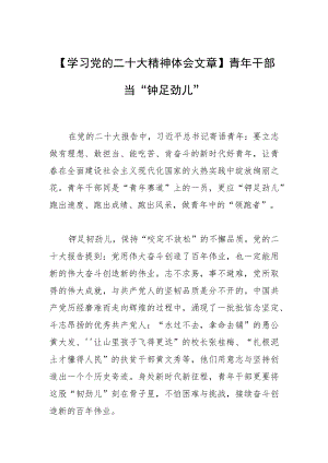 【学习党的二十大精神体会文章】青年干部当“铆足劲儿”.docx