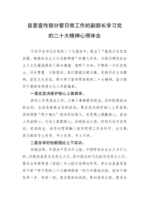 县委宣传部分管日常工作的副部长学习党的二十大精神心得体会（20221111）.docx