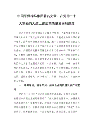 中国平煤神马集团署名文章：在党的二十大擘画的大道上+跑出高质量发展加速度（20221103）.docx