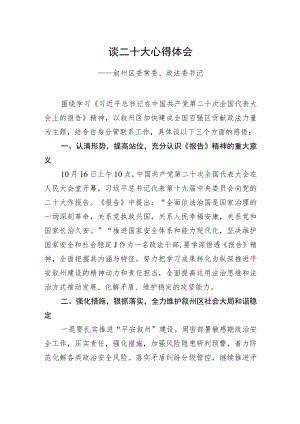 叙州区委常委、政法委书记谈二十大心得体会（20221019）.docx