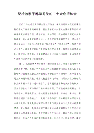 纪检监察干部学习党的二十大精神心得体会.docx
