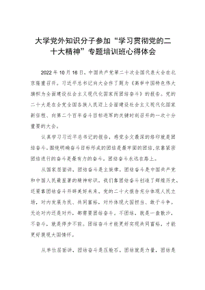 大学党外知识分子参加“学习贯彻党的二十大精神”专题培训班心得体会.docx