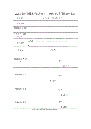XX工贸职业技术学院参保学生校外门诊费用报销审批表.docx
