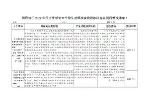 领导班子2023年民主生活会六个带头对照检查检视剖析存在问题整改清单4份（在带头深刻领悟“两个确立”的决定性意义增强“四个意识”带头做.docx