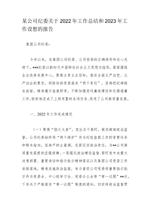 某公司纪委关于2022年工作总结和2023年工作设想的报告.docx