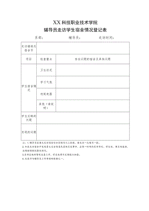 XX科技职业技术学院辅导员走访学生宿舍情况登记表.docx