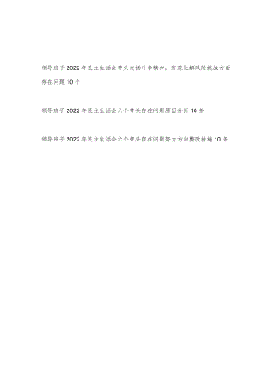 领导班子2022年民主生活会带头发扬斗争精神防范化解风险挑战方面存在问题10个.docx