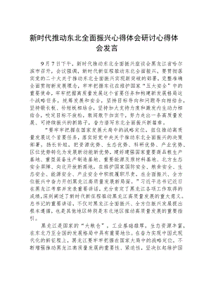 2023新时代推动东北全面振兴心得体会研讨心得体会发言【五篇】.docx