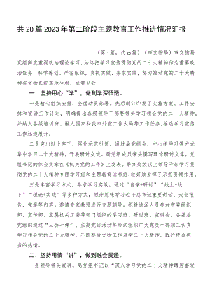 共20篇2023年第二阶段主题教育工作推进情况汇报.docx