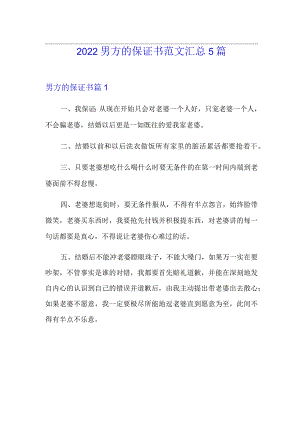 2022男方的保证书范文汇总5篇.docx