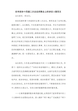 在市政协十四届二次会议闭幕会上的讲话3篇范文.docx