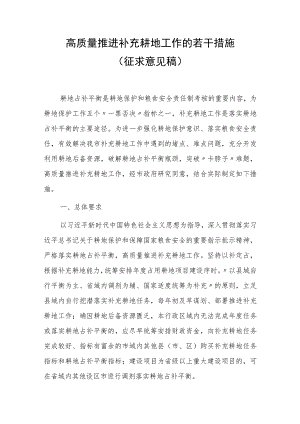 2023年高质量推进补充耕地工作的若干措施（征求意见稿）.docx