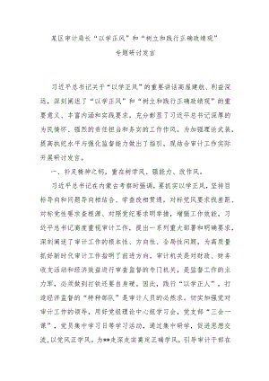 某区审计局长“以学正风”和“树立和践行正确政绩观”专题研讨发言.docx