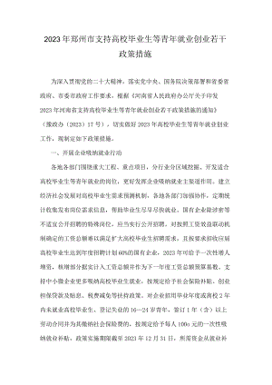 2023年郑州市支持高校毕业生等青年就业创业若干政策措施.docx