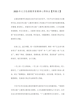 2023年大力弘扬教育家精神心得体会【两篇文】.docx