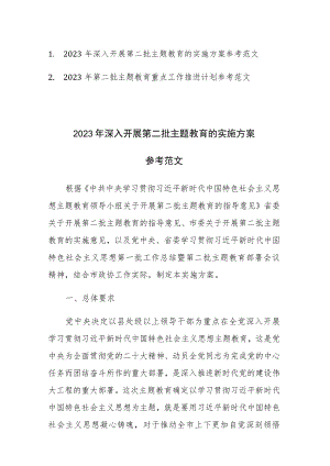 2023年深入开展第二批主题教育的实施方案和重点工作推进计划参考范文2篇.docx