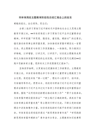 2023年市体育局在第二批主题教育阶段性总结汇报会上的发言讲话.docx