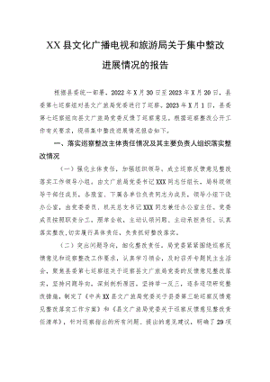 XX县文化广播电视和旅游局关于集中整改进展情况的报告 .docx