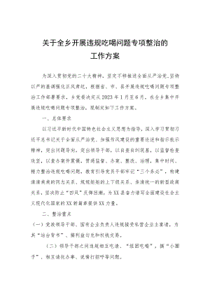 关于全乡开展违规吃喝问题专项整治的工作方案.docx