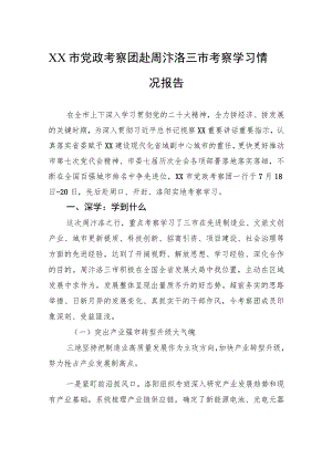 XX市党政考察团赴周汴洛三市考察学习情况报告 .docx