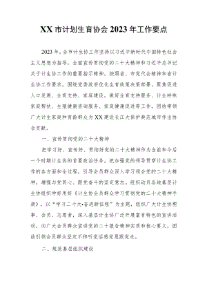 XX市计划生育协会2023年工作要点.docx