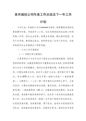 某市城投公司年度工作总结及下一年工作计划.docx