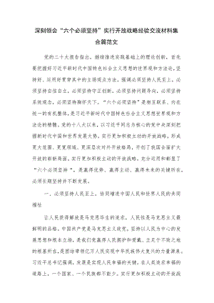 深刻领会“六个必须坚持”实行开放战略经验交流材料集合篇范文.docx