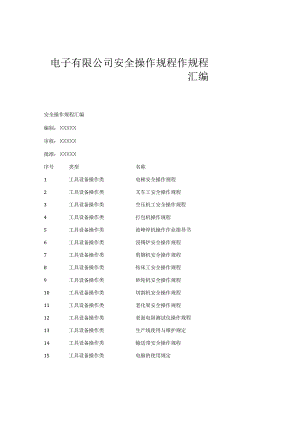 XX电子有限公司安全操作规程作规程汇编（47页）.docx
