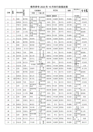 焦作师专2023年10月份行政值班表.docx