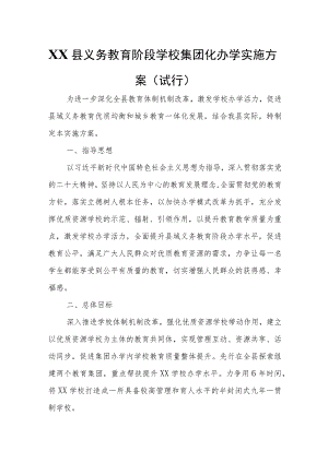 XX县义务教育阶段学校集团化办学实施方案.docx