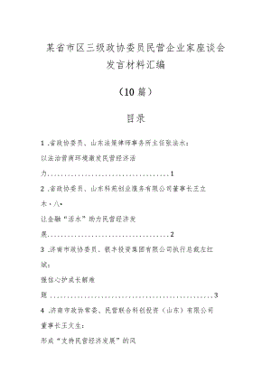 某省市区三级政协委员民营企业家座谈会发言材料汇编（10篇）.docx