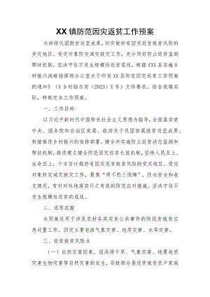 XX镇防范因灾返贫工作预案.docx