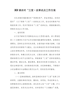 XX镇农村“三变”改革试点工作方案.docx