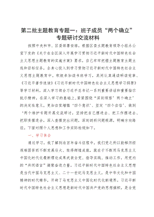 第二批主题教育专题一：班子成员“两个确立”专题研讨交流材料.docx