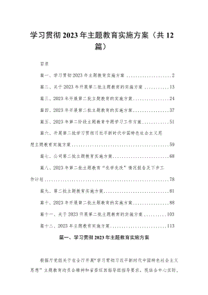 学习贯彻2023年主题教育实施方案精选(12篇)样例.docx