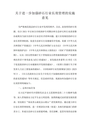 关于进一步加强砂石行业长效管理的实施意见.docx