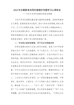 2023年主题教育共同价值理念专题学习心得体会感想领悟.docx