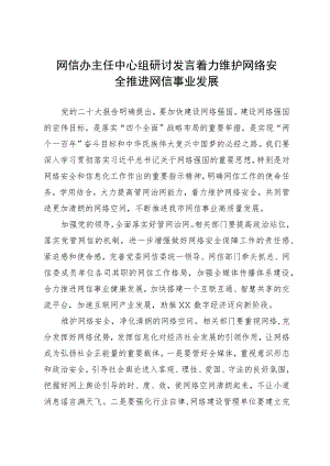 网信办主任中心组研讨发言：着力维护网络安全推进网信事业发展.docx