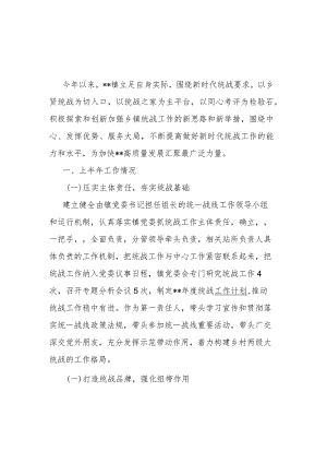 乡镇上半年统战工作总结和下半年工作计划.docx