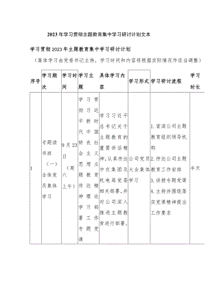 2023年学习贯彻主题教育集中学习研讨计划文本.docx